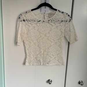 BHLDN Ivory Floral Lace Short Sleeve Blouse